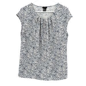 Ann Taylor Size Large Short Sleeve Blouse Top Shirt Blue Black and White